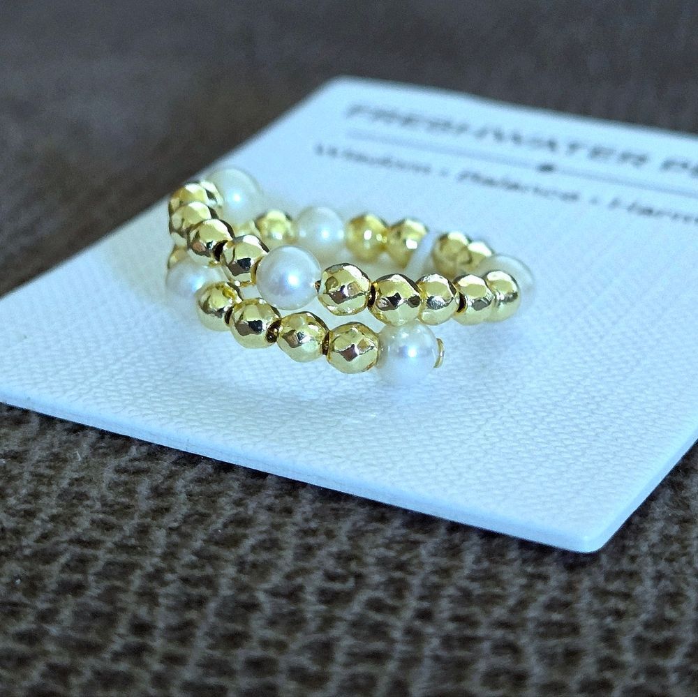 Freshwater Pearls and Gold💛 Hematite Beads Adjustable Wrap Ring💍 - NWT - Picture 13 of 16